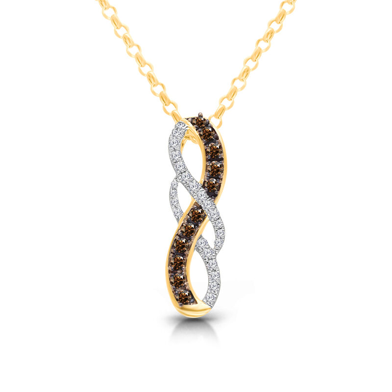 White and Cocoa Diamond 1/5ctw. Bypass Fashion Pendant in 14k Yellow Gold image number null